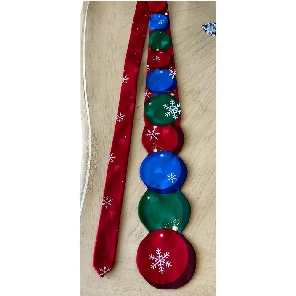 VTG Holiday Christmas Silk Ties Santa Snowmen Ornaments Red Green Necktie Lot 3